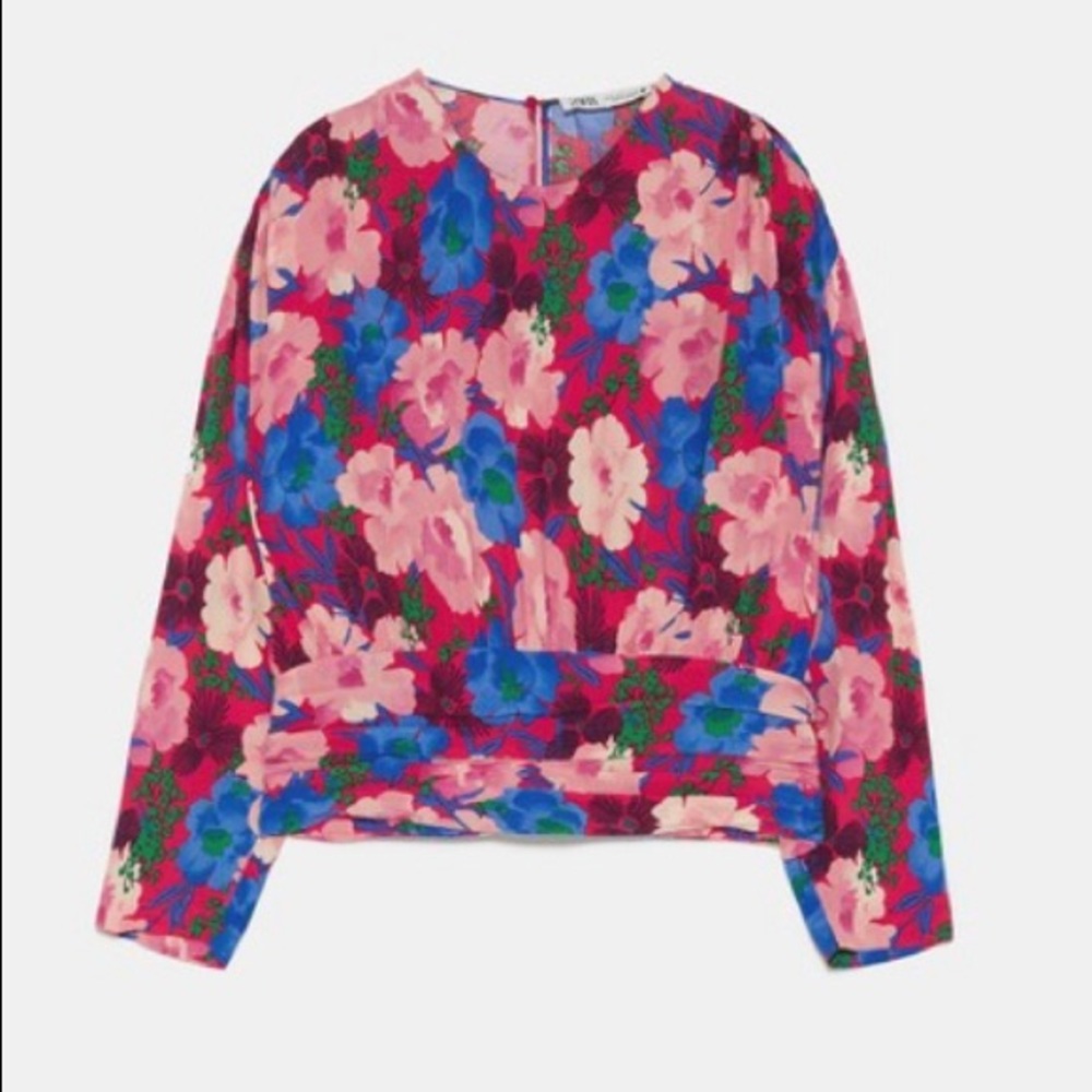 Zara Multicolor Floral Print Draped Blouse